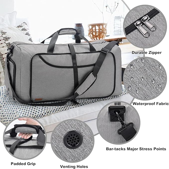 150L Duffle Bag for Travel, Extra Large Foldable Waterproof Travel Duffel Bags Weekender Overnight Bag for Men and Women with Shoe Compartment (Gray)