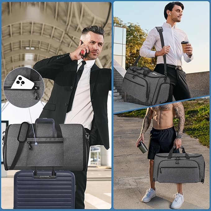 Garment Duffle Bags for Travel, YKK Zippers Carry On Convertible Suit Bag with Waterproof Compartment & Shoe Compartment & Shoulder Strap