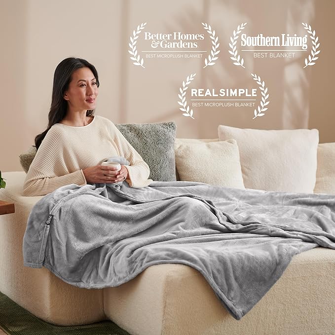 Bare Home Fleece Blanket - Throw/Travel - Ultra-Soft Lightweight for Bed, Sofa, and Couch - Luxury Microplush - Cozy Warm Blanket (Throw/Travel, Light Grey)