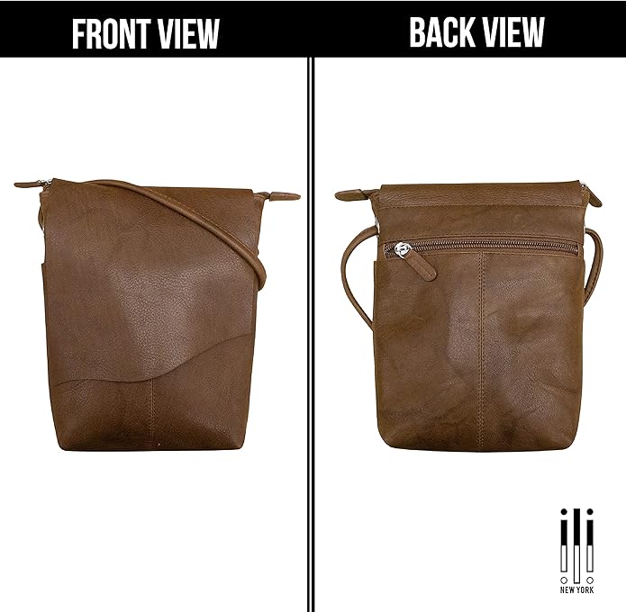 ili New York Leather Mini Sac Crossbody - Genuine Leather Crossbody Bags for Women with RFID Blocking, Adjustable Strap