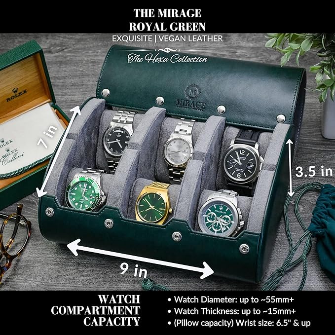 6 watch box display case for men - Travel Case - Royal Green