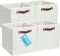 OrganiHaus White 12x12 Fabric Storage Bins - Set of 4, Cube Fabric Organizer Bins with Vegan Handles, Kallax Storage Cubes, Cubbies Organizer Boxes, 12Inch Cubic Baskets for Shelves