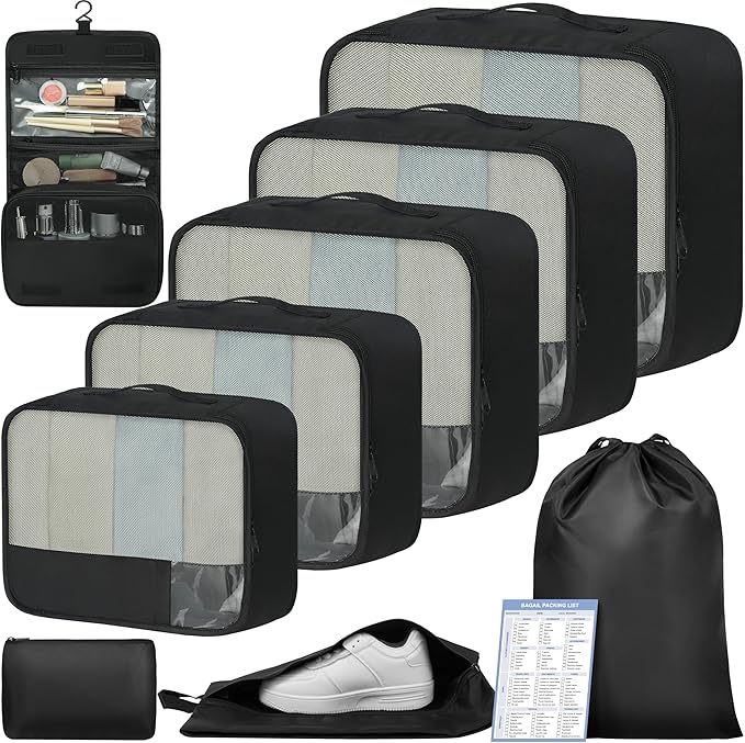 BAGAIL 9 Set Packing Cubes Luggage Packing Organizers for Travel Accessories