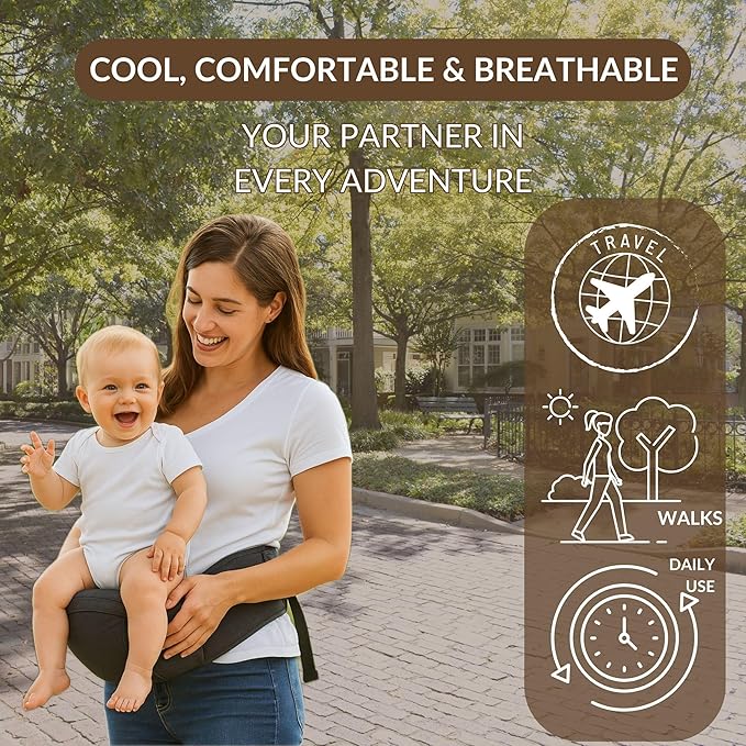 Baby Carrier with Hip Seat – Adjustable Waistband, Safety Harness & Storage Pockets – Detachable Shoulder Strap – Foldable Design for Newborns & Toddlers – Comfortable & Compact