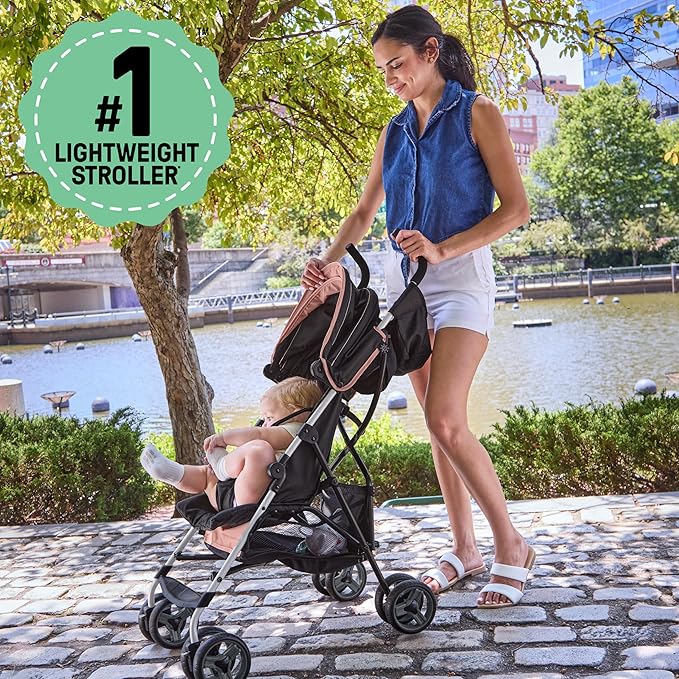 Ingenuity3D Mini Convenience Stroller – Lightweight Stroller, Compact Fold, Multi-Position Recline, Canopy with Pop Out Sun Visor and More – Umbrella Stroller for Travel, Dusty Rose Pink