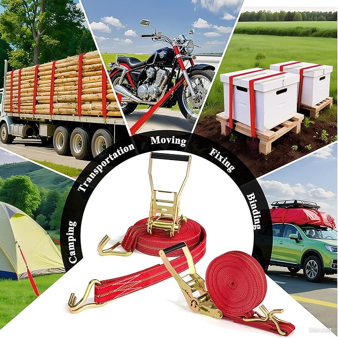 4Pack Heavy Duty Ratchet Straps, 2” 32Ft Ratchet Tie Down Strap, Tie Down Ratcheting with Double J Hook, 4000 LB Break Strength Cargo Straps Ratcheting for Moving Cargo, Lawn Equipment and Motorcycles