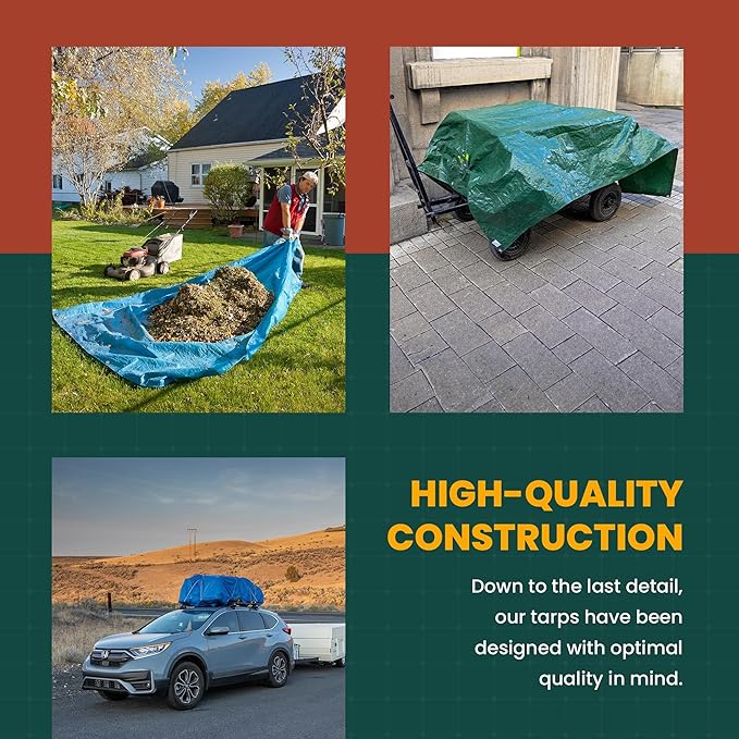 Large Waterproof Tarp - Heavy Duty 10 Mil Thick Poly Tarpaulin Ideal for Canopy Tents, Boats, RV or Pool Covers - Multipurpose Protective Tarps with Grommets for Indoor and Outdoor Use | 12' x 20'