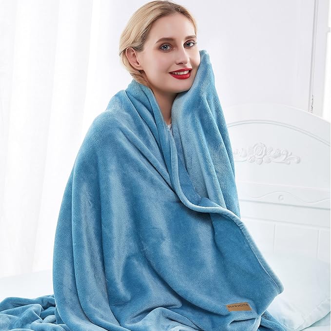 Surii Home Luxury Microfiber Flannel Blanket, Super Soft, Warm, Cozy, Fluffy, and Breathable, Perfect Throws for Bed, Couch, Sofa, for All Season Use. 350GSM King Size 108x90 Inches(Sky Blue)