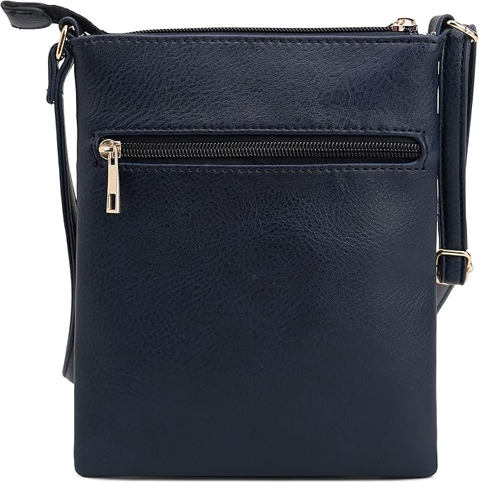 DELUXITY | Crossbody Purse Bag | Functional Multi Pocket Double Zipper Purse | Adjustable Strap | Medium Size Purse | Navy