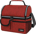 opux Lunch Bag Women Insulated, Adult Lunch Box Cooler, Lunch Box for Men, Dual Compartment Lunchbox for Work, Leakproof Double Decker Lunch Bag, Soft Lunch Pail Tote Girls Boys Kids School, Red