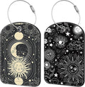 Sun Moon Luggage Tag for Suitcase Set of 2 PU Leather Cute Luggage Tags with Stainless Metal Loop ID Label Privacy Flap Suitcase Tags for Women and Men Travel
