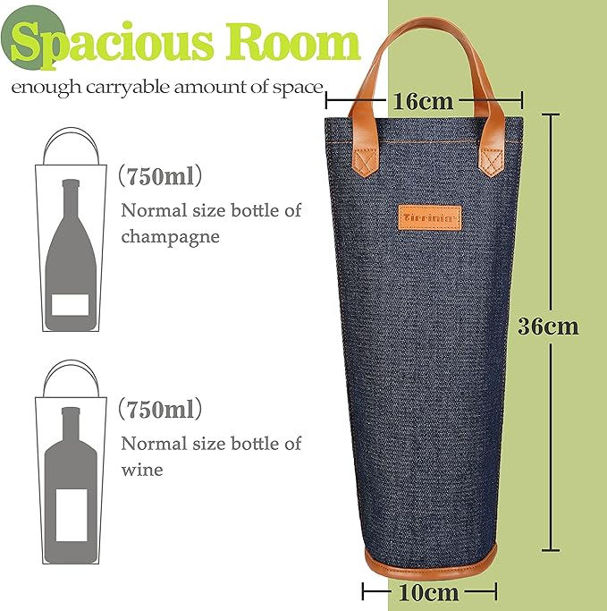 Tirrinia Single Wine Carrier Tote, Insulated Wine Cooler Bag for Travel, Picnic, & Wine Gifts – Thermal Padded Wine Bottle Holder Tote for Men & Women, Wine Gift for Wine Lovers,Dark Blue