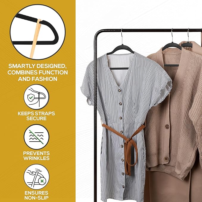 50 Pack New Premium Quality Velvet Hangers Ultra Thin Non Slip Adult Felt Space Saving Hangers for Closet Heavy Duty Coat Pants Jackets Dress Hangers 360° Swivel Hook Hold Upto 10 lbs Black
