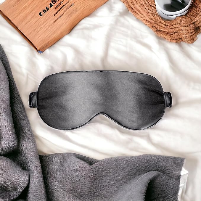 Silk Sleep Mask - Luxurious 100% Pure Mulberry Silk Eye Mask for Restful Sleep and Travel, Hypoallergenic, Cooling, Total Blackout, Adjustable for Women & Men (Charcoal Grey)