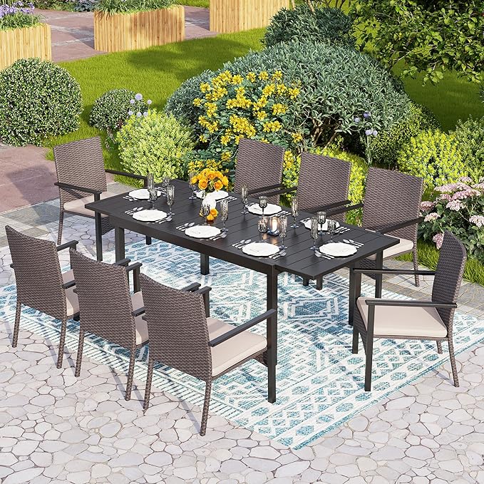 PHI VILLA Outdoor Wicker Chairs Set of 4, Rattan Covered Metal Armchairs with Removable Cushion, Heavy Duty Furniture Set for Patio, Deck, Porch, Yard
