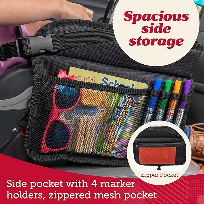 Lusso Gear Kids Travel Tray (Value 2-Pack) - Road Trip Essentials Organizer & Car Seat Tray with Tablet Stand - Toddler Lap Desk Organizer - Dry Erase Activity Surface