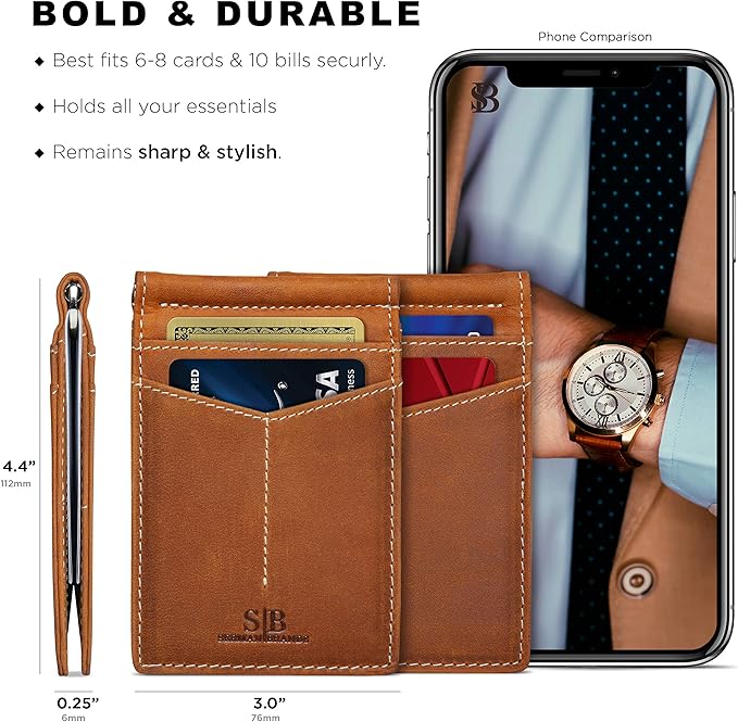 SERMAN BRANDS RFID Blocking Wallet Slim Bifold - Genuine Leather Minimalist Front Pocket Wallets for Men with Money Clip Gift