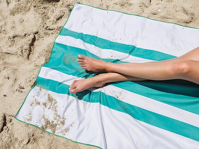 Emerald Microfiber Beach Towel by Laguna Beach Textile Co - Sand Free, Light Weight Striped Pool Towel - Perfect for Yoga, Gym, Beach, Pool - Extra Large, 35" x 75" - Aqua Blue