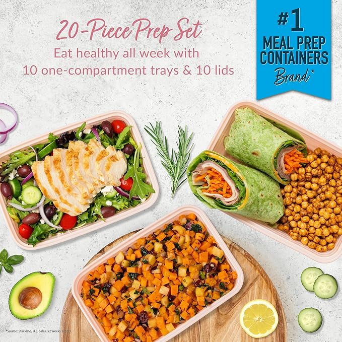 Bentgo 20-Piece Lightweight, Durable, Reusable BPA-Free 1-Compartment Containers - Microwave, Freezer, Dishwasher Safe - Blush Pink