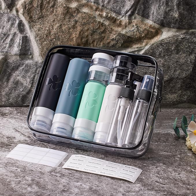 INSFIT Travel Bottles for Toiletries 23pack, TSA Approved Travel Size Toiletries, Airplane Essentials for Creams, Shampoo, Cosmetic Liquids
