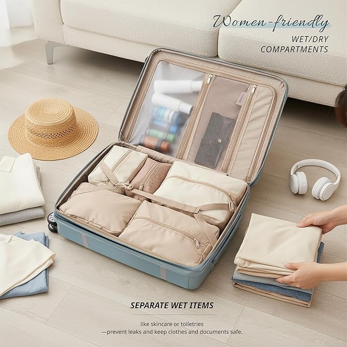 Verage Florence Hardside Carry-On Luggage with Spinner Wheels, Lightweight Expandable Suitcase with TSA Lock, Artist-Inspired Stylish Travel Luggage for Women, 20-Inch, Aqua Mist