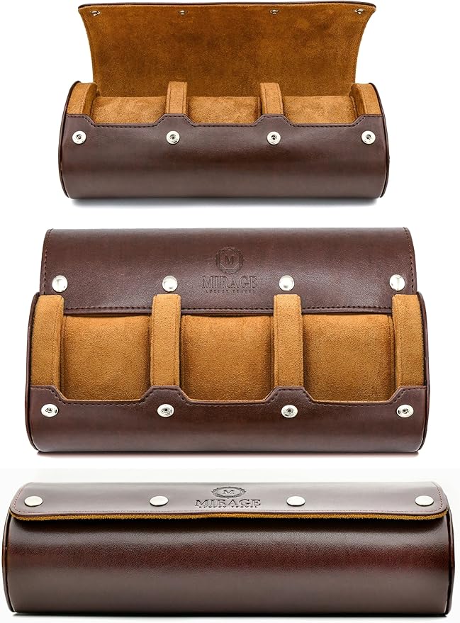 Watch Travel Case for Men Watch Roll for Travel Organizer and Display Watch Case - Swiss Espresso Vegan Leather Watch Case