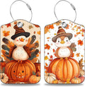 2 Pcs Cartoon Turkey and Pumpkin Luggage Tags for Suitcases Autumn PU Leather Baggage Tags Name ID Label with Privacy Cover and Stainless Steel Loop for Men Women Travel Bag Suitcase