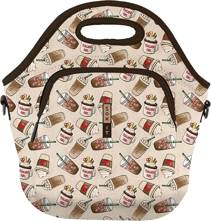 Sok It LunchTote Zippered Bag Insulated Neoprene Caddy (Teacher's Favorite, X-Large 6.5 Quart Lunch Tote)