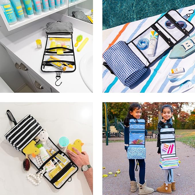SCOUT Beauty Burrito Hanging Toiletry Bag - Cosmetic Organizer with 3 Compartments, Rolls Up to Pack, Hook for Hanging