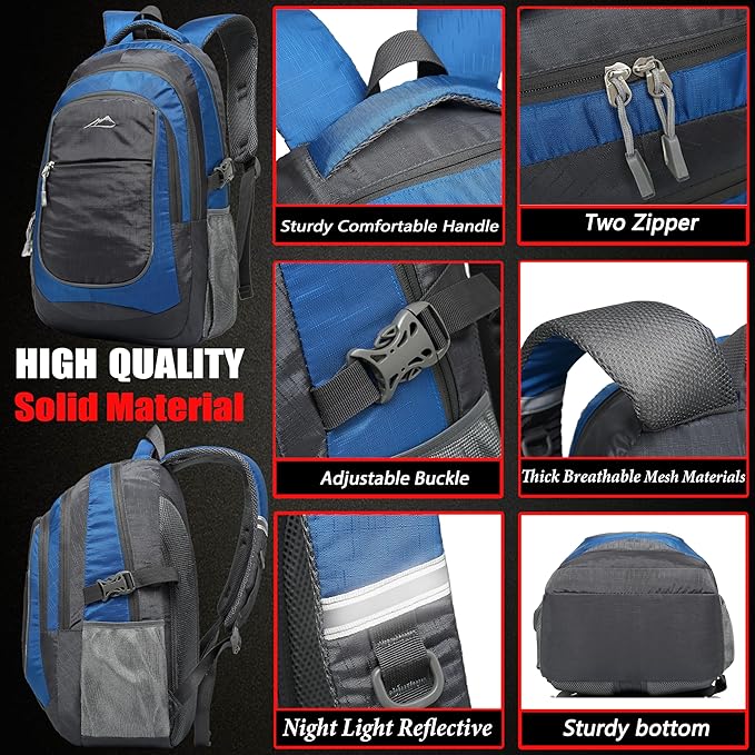 ProEtrade Backpack Bookbag for College Sturdy Travel Business Hiking Fit Laptop Up to 15.6 Inch Multi Compartment Gifts for Men Women Night Light Reflective (Blue)