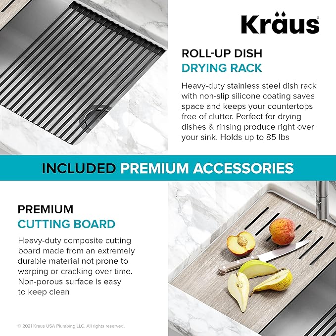 KRAUS Bellucci 30” in. Undermount Workstation Granite Kitchen Sink in White with Accessories, KGUW1-30WH