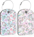 2 Pack PU Luggage Tags for Suitcase, Cute Unicorns Suitcase Tag Leather ID Label Bag Tags with Privacy Cover and Metal Loop for Men Women Travel Bag