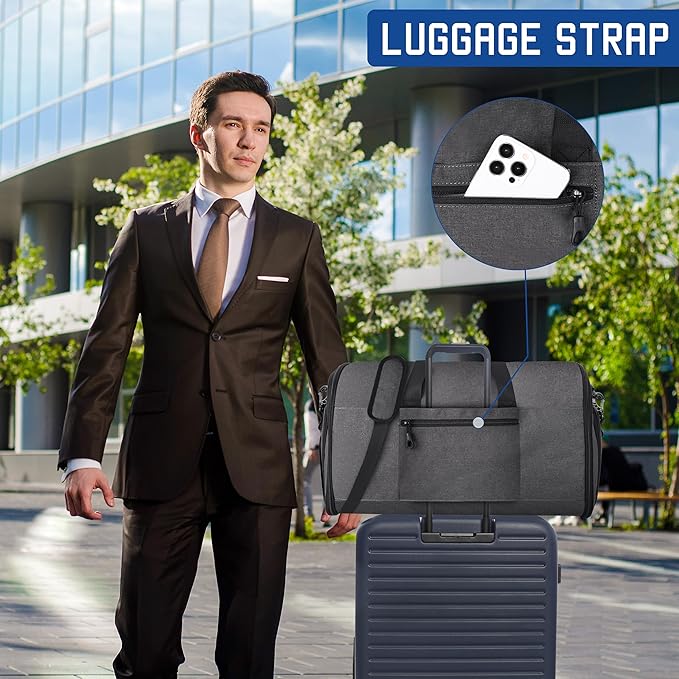 Convertible Duffle Bags for Travel Carry On Suit Duffle Bags with Shoulder Strap 2 in 1 Hanging Garment Duffle Bag for Men Women (Grey)