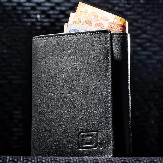 ID Stronghold Men's Leather Trifold Wallet - RFID Blocking - Black Wallet with Gift Box
