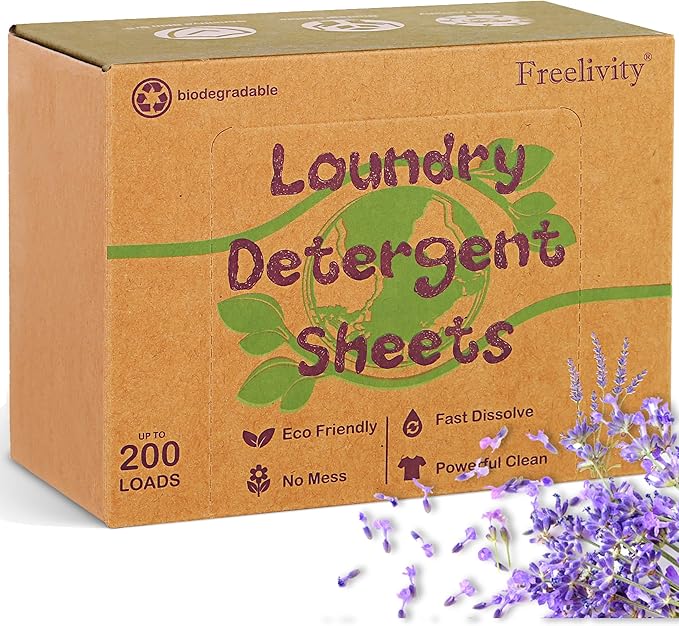 Freelivity Laundry Detergent Sheets, 200 Loads Eco-Friendly Laundry Soap Strips - No Plastic Jug Hypoallergenic Liquid Less Dissolvable Space Saving Sheets for HE machine, travel, home clothes washing