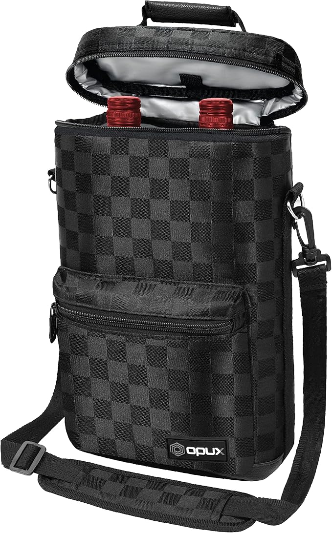 opux Wine Bag 2 Bottle Wine Tote Carrier, Insulated Wine Cooler Bag for Travel Picnic, Leakproof Portable Bottle Padded Case, Wine Gifts For Women Men Wine Lovers Christmas, Black