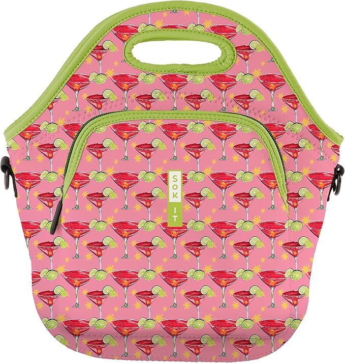 Sok It LunchTote Zippered Bag Insulated Neoprene Caddy (Lime After Lime, X-Large 6.5 Quart Lunch Tote)