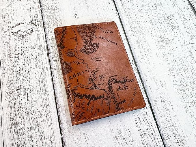 Handmade Leather Passport Wallet with Ancient Map Design, 4 Pockets, Genuine Brown Leather - 1LE