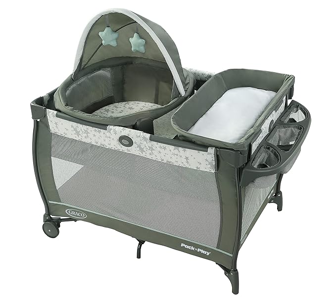 Graco Pack ’n Play Travel Dome Playard, Portable Bassinet with UV Canopy, Full‑Size Infant Bassinet, Diaper Changer