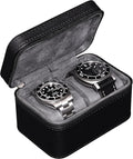 ROTHWELL 2 Watch Travel Case for Men | Compact PU Leather Protective Box with Microsuede Interior | Fits Watches & Smartwatches Up to 55mm (Black/Grey)
