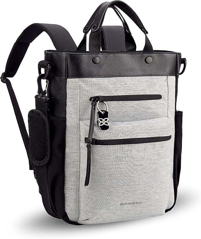 Sherpani Soleil, Anti Theft Convertible Backpack, 3 in 1 Tote Bag, Crossbody Bag, Cross Body Purse, 18L Travel Backpack, Travel Gifts for Women, RFID Protection, Fits 13” Laptop (Sterling Lite)
