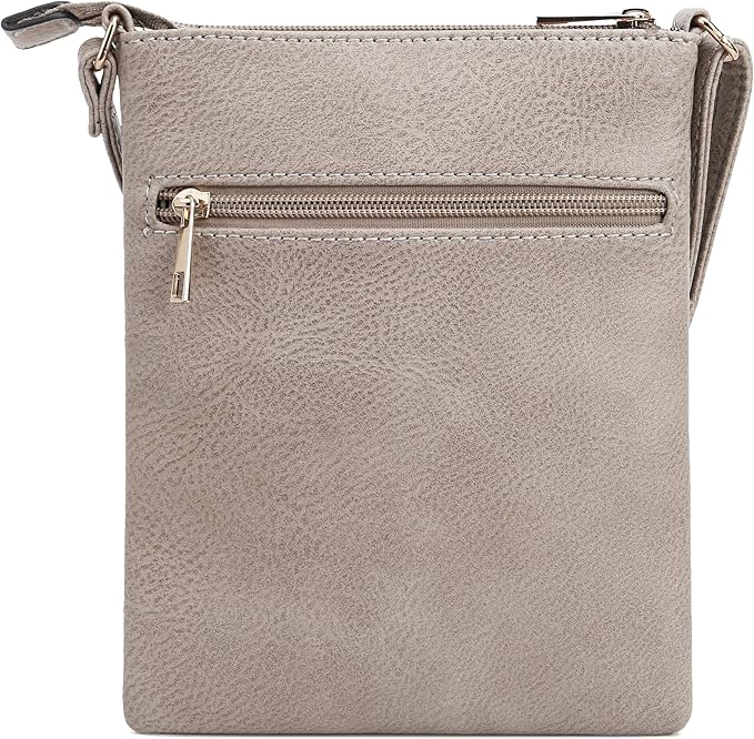 DELUXITY | Crossbody Purse Bag | Functional Multi Pocket Double Zipper Purse | Adjustable Strap | Medium Size Purse | Taupe