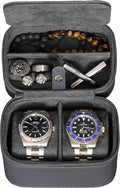ROTHWELL 2 Watch Travel Case Storage Organizer for 2 Watches | Watch Case for Men and Women | Tough Portable Protection w/Zipper Fits All Wristwatches & Smart Watches Up to 50mm (Carbon)