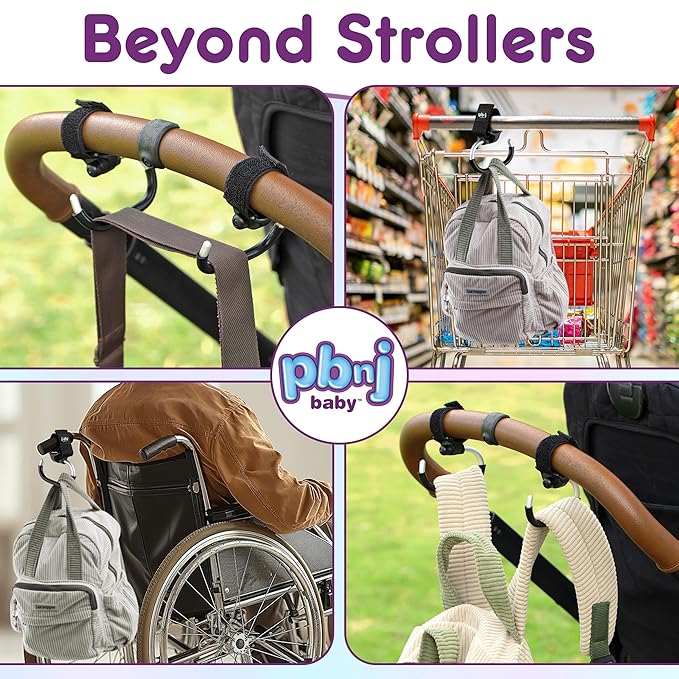 Stroller Hooks for Hanging Diaper Bags - Mommy Stroller Clip and Stroller Accessories Organizer Hook - Large Carabiner Clips for Mom Purse Shopping Grocery Bag and Accessory - (2 Pack) (Foldable)