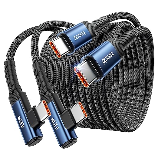 USB C Cable [2Pack, 10ft] 100W Right Angle Fast Charging Cord, Nylon Braided USB 2.0 Cable for iPhone 17 16 15 Pro Plus Pro Max Air, iPad Pro, Galaxy S24 S23, Switch, MacBook Pro, Pixel