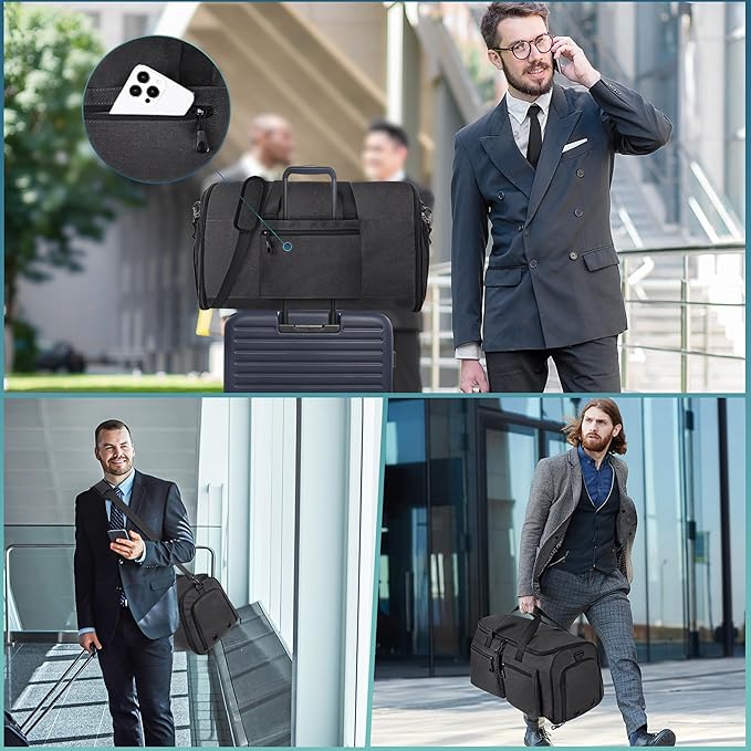 Convertible Garment Duffel Bag with Mesh Storage Bag, Water-Resistance Carry On Garment Bag with Suit Compartment, 2 in 1 Hanging Suit Travel Bag (Black)