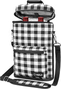 Opux 2 Bottle Wine Tote Carrier, Insulated Cooler Bag for Travel Picnic, Leakproof Padded Case, Wine Gifts for Women & Men, Plaid Buffalo White
