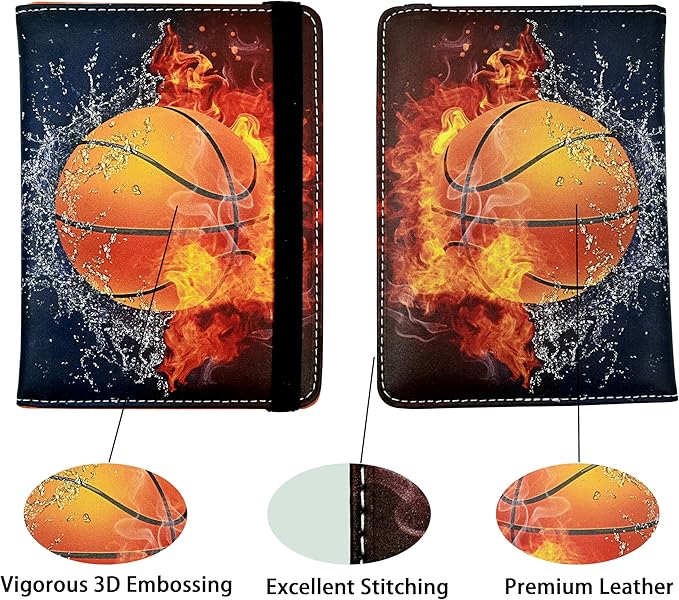 Basketball Passport Holder for Women and Men PU Leather Passport Cover for Travel