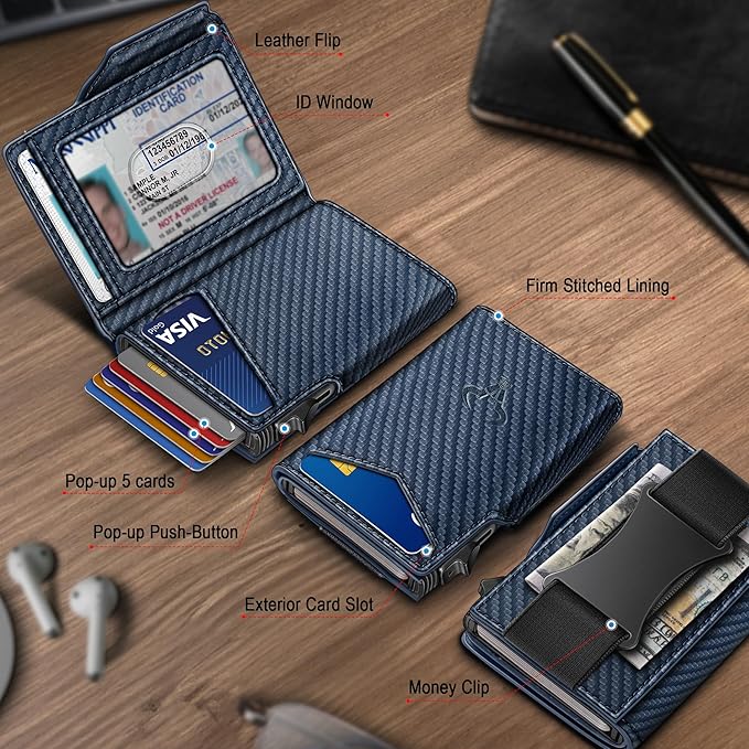 BULLIANT Men Wallet Gift Boxed,Slim Front Pocket Wallet Money Clip Card Holder 3.8"x2.7",Pop-up Access