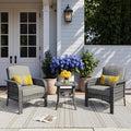 HOOOWOOO Patio Furniture Set,3 Pieces Outdoor Conversation Set,All Weather Wicker Bistro Set Yard Porch High Back Chairs Side Table,Dark Gray